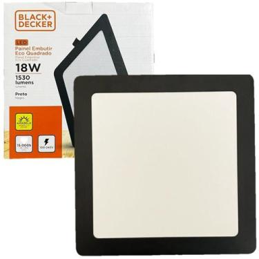 Imagem de Kit 8 Plafon Quadrado Embutir 18w Preto Branco Quente 3000k - Black+De