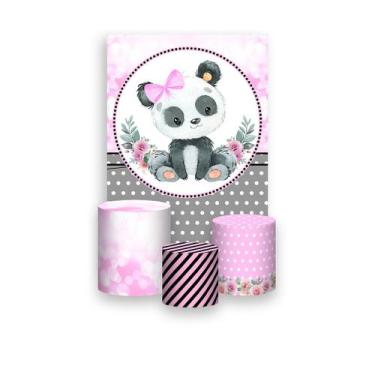 Imagem de Painel De Festa Vertical 1,50 x 2,20 + Trio De Capas Cilindro - Panda 