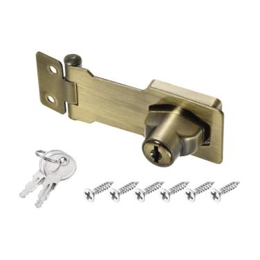Imagem de PATIKIL Fechaduras de ferrolho com chave, puxador de torção de 7,6 cm, trava de ferrolho de segurança de metal para porta pequena de armário, chave diferente, bronze