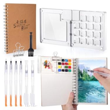 Imagem de Vodolo Mini conjunto de tinta de aquarela, conjunto de viagem portátil para artista de bolso com paleta de tinta acrílica, caderno de desenho em aquarela, kit de arte de viagem para crianças e adultos