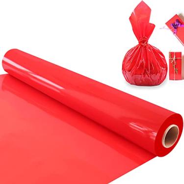 Imagem de Papel de embrulho de celofane vermelho extra largo de 100 pés x 86 cm, papel de embrulho de celofane vermelho festivo translúcido para cestas de presente, rolo de celofane colorido para guloseimas,