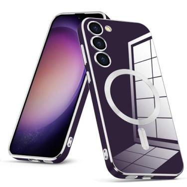 Imagem de JUMIUSTNB Capa magnética para Samsung Galaxy S23, capa de luxo fofa macia TPU magnética antiarranhões anti-amarelamento slim fit brilhante à prova de choque capa para Samsung Galaxy S23, roxa (8-23)