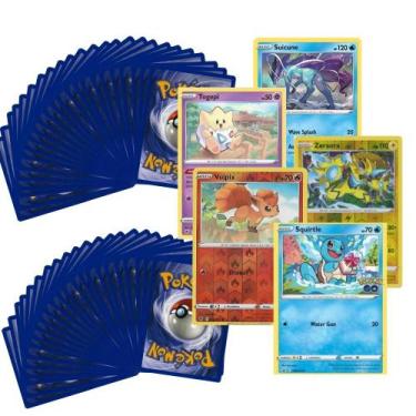 Imagem de 50 cartinhas pokemon + 5 cartas foil brilhante garantidas - copag