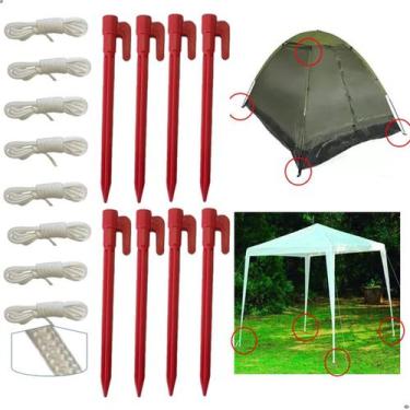 Imagem de Kit 8 Estaca + Corda p/ Gazebo Barracas Gancho Praia Camping - Save Sh