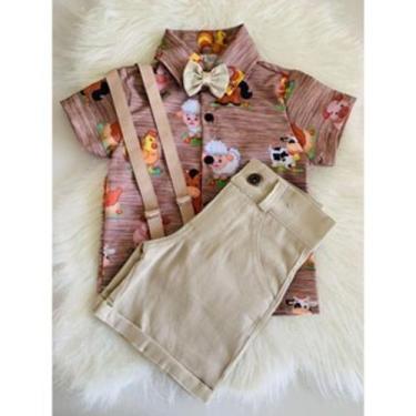 Imagem de Conjunto Menino Infantil Luxo Fazendinha Luxuoso +Bermuda Cinza - EDYN