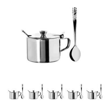 Imagem de 5 Açucareiro Inox luxo Com Colher restaurante hotel c/ tampa - Clink
