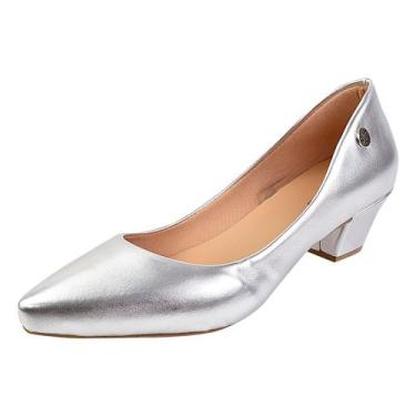 Imagem de Sapato Feminino Scarpin Bico Fino Verniz Donna Santa 36.001, Prata, 37
