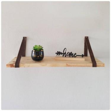 Imagem de Prateleira em Madeira Pinus Natural com Alça Marrom  - Casa Up!