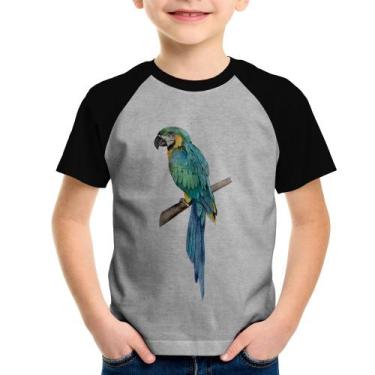 Imagem de Camiseta Raglan Infantil Arara Azul - Foca na Moda, Cinza, Preto, 2