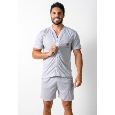 Imagem de Pijama Masculino Basico Manga Curta Botão Liso Adulto RLC Modas , Cinz