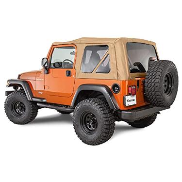 Imagem de TACTIK Parte superior macia de substituição de tecido – Serve para Jeep Wrangler TJ 1997-2006 – Telhado de tecido personalizado com janela lateral e traseira removível (sem capas de porta, jeans especiarias)