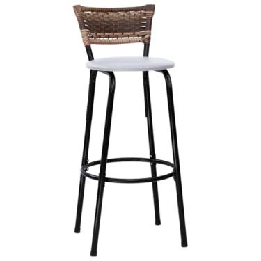 Imagem de Banqueta Alta Junco Cappuccino Estrutura Preta Assento Branco Altura 70cm Para Balcão Cozinha, Bar, Bistrô, Americano - Itagold