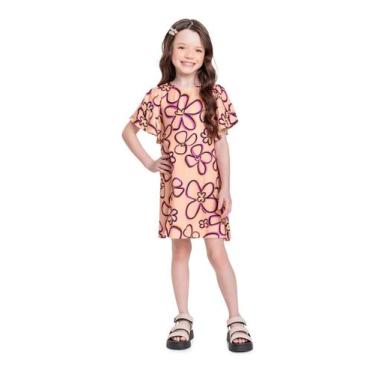 Imagem de Vestido Infantil em Viscose para Menina Quimby, Laranja, 8
