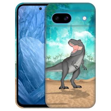 Imagem de GlamCase Capa traseira compatível com Google Pixel 8A 5G - design pintado de dinossauro impresso fino e elegante bonito plástico rígido encaixe capa protetora para telefone traseira designer para