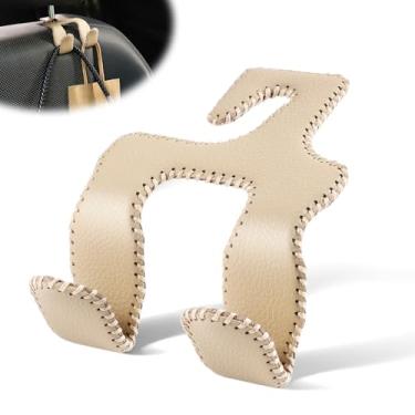 Imagem de LivTee Gancho traseiro para assento de carro de couro superior atualizado para encosto de cabeça, ganchos de carro 2 em 1 suporte para organização acessórios interiores para bolsas, casacos guarda-chuvas sacolas de compras bolsa (bege)