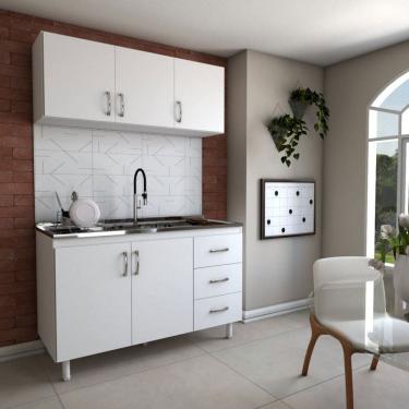 Imagem de Cozinha Compacta Aura 5 Portas 3 Gavetas Branco - Panorama Móveis