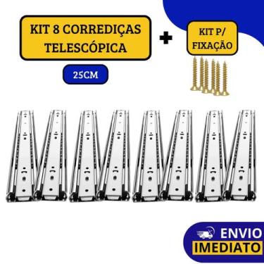 Imagem de Kit 8 Corrediças Gaveta Trilho Telescópica Light Com Parafusos 25cm - 