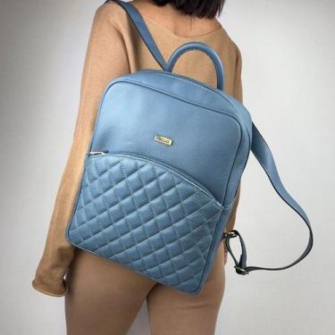 Imagem de Mochila recuo em couro legítimo b.846, Azul porcelana