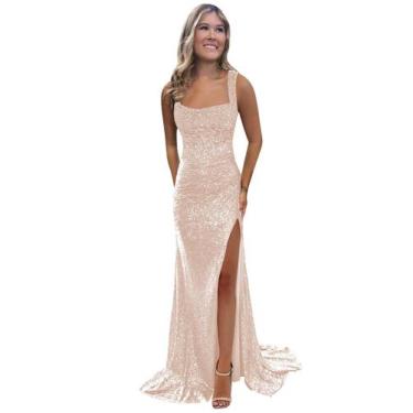 Imagem de Vestido de baile BOLENSYE longo com lantejoulas em ouro rosa com fenda