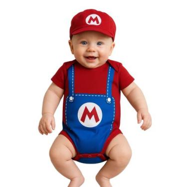 Imagem de Body Bebe Menino Super Mario + Boina - Temático Mesversário - R.L, M