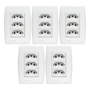 Imagem de Kit 5 Conjunto Tomadas Triplas 20A 3 Pinos Soprano Ilus - SIEMENS