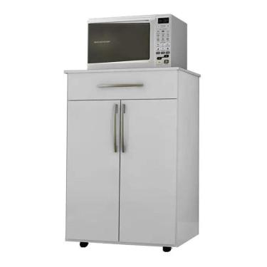 Imagem de Balcão Multiuso 62cm 2 Portas 1 Gaveta Juliana Branco-preto - Ajl Móveis