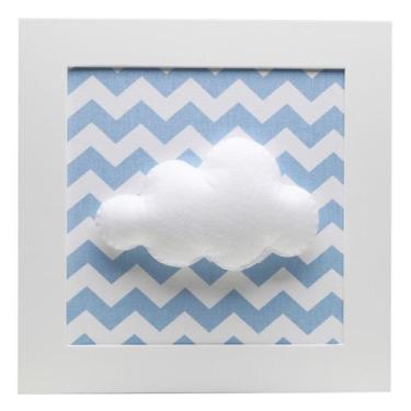 Imagem de Quadro Decorativo Nuvem Chevron Azul Quarto Bebê Infantil - Potinho de