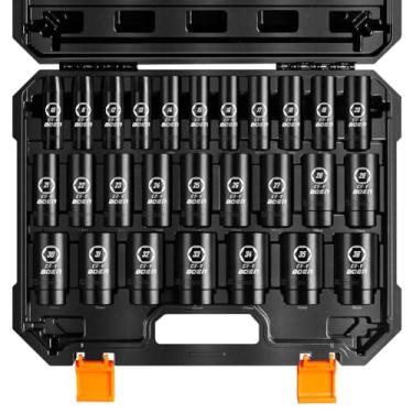 Imagem de boen Conjunto de soquetes métricos de acionamento de 10 mm-36 mm, soquete profundo de impacto, soquete de porca de eixo de 6 pontos com estojo portátil, estrutura robusta, aço CR-V, 27 peças