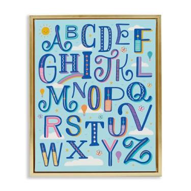 Imagem de Stupell Industries Letras do alfabeto no céu moldura dourada tela flutuante arte design de parede por Jalynn Heerdt, 25 x 31