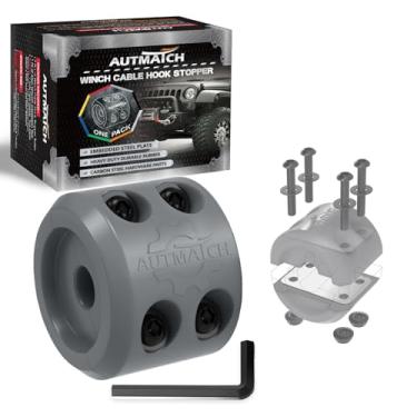 Imagem de AUTMATCH Rolha de gancho de cabo de guincho (1 pacote), rolha de guincho de borracha de silicone para fio e corda sintética, linha de guincho ATV UTV, absorvente de choque, evita pular e abrasão,