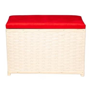 Imagem de Puff Baú de Brinquedos Infantil 100L – Bau Organizador de Brinquedos com Assento Suede em Fibra Sintética(BRANCO/VERMELHO)