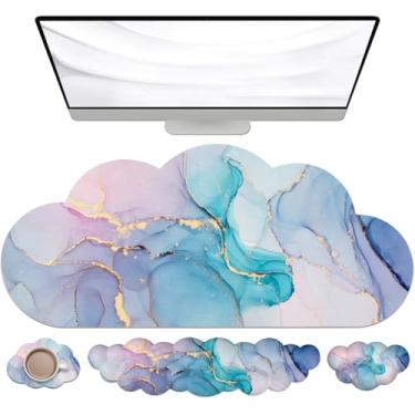 Imagem de JIKIOU Mouse pad grande à prova d'água com teclado de nuvem e conjunto de almofada de pulso de mouse em nuvem, mouse ergonômico para mesa de computador, suporte de pulso, mousepad para teclado e mouse