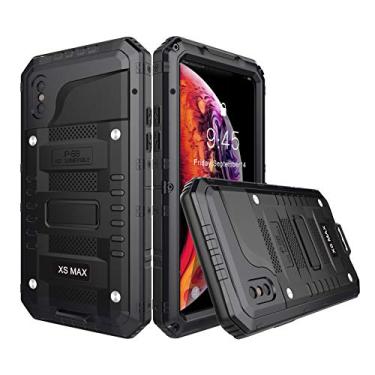 Imagem de Capa para iPhone Xs Max à prova d 'água, Amever metal de alumínio resistente com tela integrada, protetor de corpo inteiro, à prova de choque, capa híbrida à prova de quedas, esportes ao ar livre para iPhone XS Max 6,5 polegadas, Preto