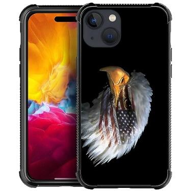 Imagem de ZHEGAILIAN Capa compatível com iPhone 15, capas com bandeira americana no olho da águia, parte traseira de vidro temperado + capa protetora de choque de silicone macio TPU para iPhone 15