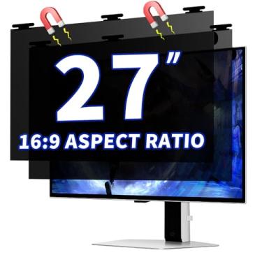Imagem de [Pacote com 2] Filtro magnético de tela de privacidade para computador de 68,5 cm para monitor panorâmico 16:9, PC desktop de 68.6 cm, protetor de luz azul antiofuscamento removível, película dupla