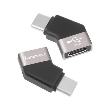 Imagem de Adaptador de extensão USB tipo C pacote com 2, conector extensor USB C macho angular de 45 graus para fêmea 3.0 suporta carregamento e transferência de dados de alta velocidade de 5 Gbps para iPhone