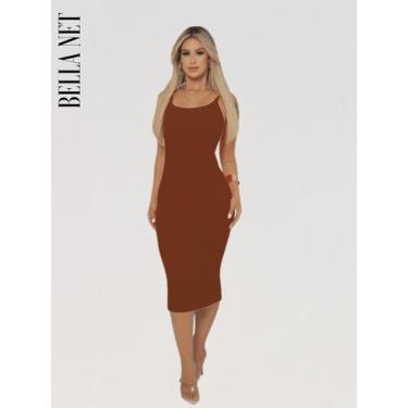 Imagem de Vestido Midi Tubinho Colado com Alças Finas sem Bojo Elegante Moda Gri