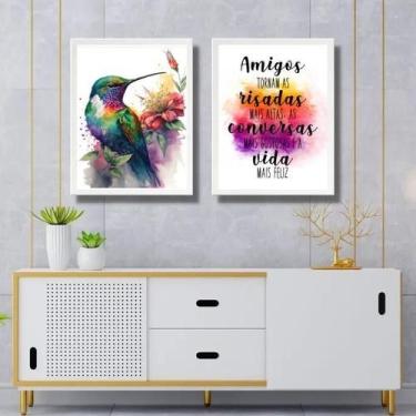 Imagem de Kit 2 Quadros Amizade Beija-Flor 33X24Cm - Com Vidro - Quadros On-Line