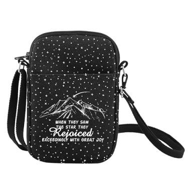 Imagem de Bolsa tiracolo de Natal cristã When They Saw The Star They Rejoiced Presentes de Natal religiosos versículo bíblico presentes Sling Bag