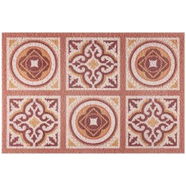 Imagem de Tapete de porta meio redondo, tapete antiderrapante de entrada de boas-vindas com padrão chique, capacho de PVC de perfil baixo para garagem, pátio, apartamento, porta da frente 15,7 x 23,6 polegadas