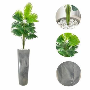 Imagem de Planta Artificial Palmeira + Vaso Moderno Pedra Decoração - FlorImp