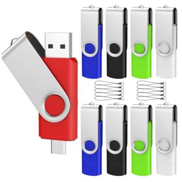 Imagem de ABLAZE Unidade flash USB C de 8 GB, pacote com 10, OTG USB 2.0 + pen drive tipo C duplo tipo C compatível com iPhone 16/15, smartphone Android, computadores, tablets, Mac, iPad, PC