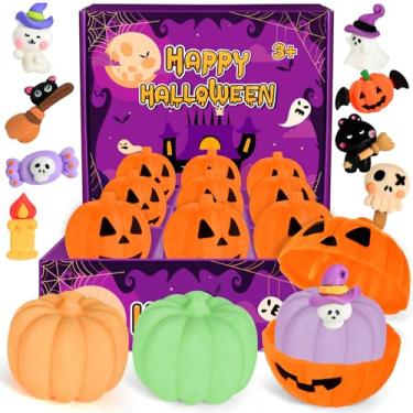 Imagem de Pacote com 9 bombas de banho de abóbora de Halloween para crianças, banho de espuma de Halloween com brinquedo surpresa dentro, sacolas de presente de Halloween para crianças, meninas e meninos