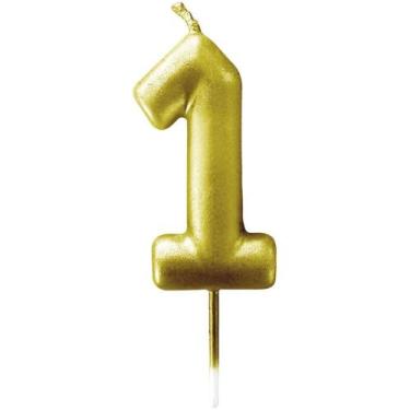 Imagem de Vela para Aniversário N 01 Metalizada Ouro 6CM - Caixa com 12 Unidades
