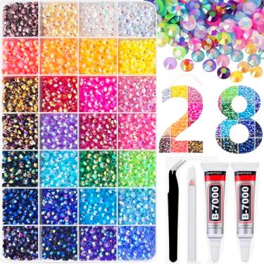 Imagem de 7000 peças de strass de geleia de resina de 5 mm de 28 cores para artesanato com cola b7000 transparente com ponta de precisão, strass para deslumbrante, cristal para artesanato faça você mesmo