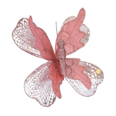 Imagem de Esquirla Fundo de borboleta falsa para árvore de Natal, enfeite pendurado para fotografia, decoração brilhante para festa de aniversário, Rosa