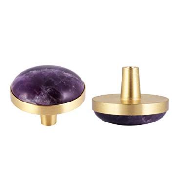 Imagem de Rockcloud Pacote com 2 puxadores de gaveta de pedra de cristal natural, puxador de porta de armário com parafusos, ferragens para móveis decorativos para casa, ametista (3,7 cm)