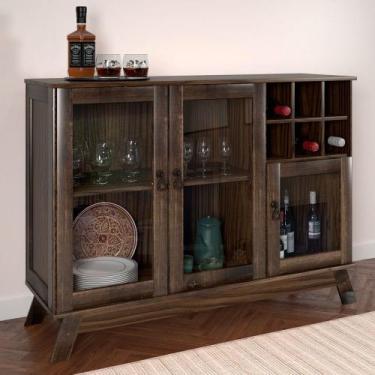 Imagem de Balcão Buffet Paris 3 Portas 1 Prateleira com Vidro Imbuia Natural - R