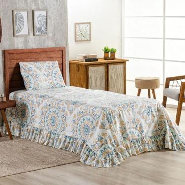 Imagem de Colcha Solteiro 400 Fios Estampada Com Babado 02 Peças Toque Macio Lai