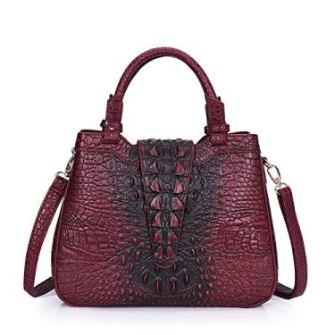 Imagem de Bigfanshu Bolsa feminina 2020 Fashion com estampa de crocodilo bolsa luxuosa de couro bolsa tiracolo, Vermelho, 32cmX11cmX25cm